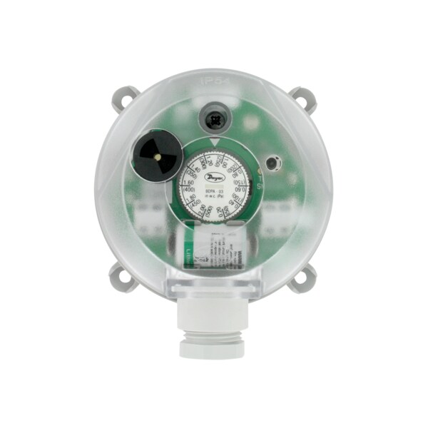 Adjustable differential pressure alarm, range 4.00-20.00" w.c., M20 connection.